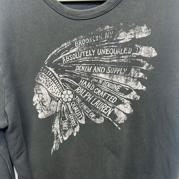 Denim & Supply Ralph Lauren Graphic Sweatshirt Native American Print L/G Black - Picture 3 of 6